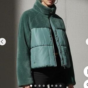 BP Mixed Media Puffer Coat in Emerald Green